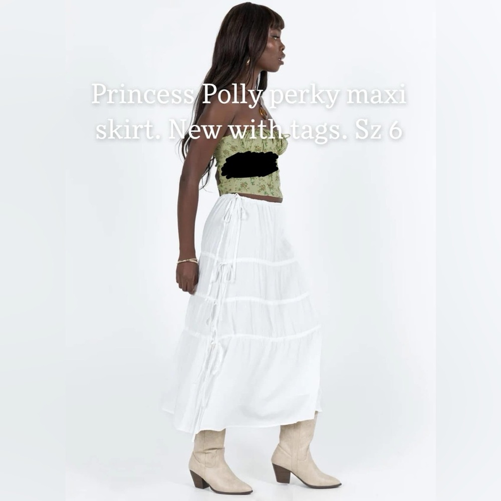 Princess Polly perky Crisp White Maxi Skirt with bows adjustable ties